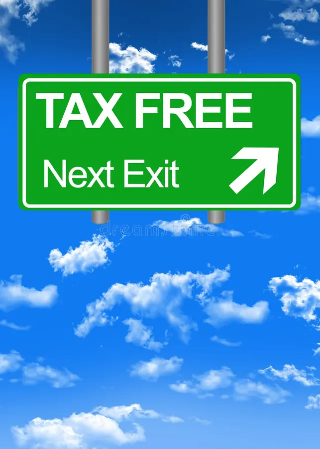 fiscal paradise road sign or tax free concept 80495055