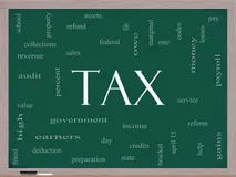 tax word cloud concept on a blackboard 28888642